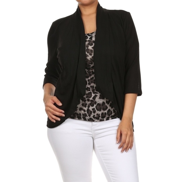 Animal Print Top with Cardigan Overlay - Picture 1 of 4